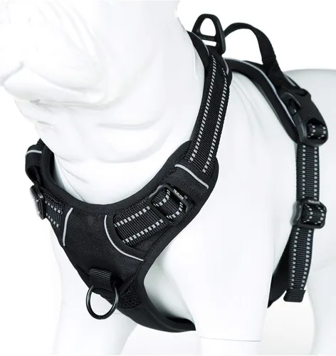 JUXZH Truelove Arnés para perro sin tirones con mango de fácil control y 2 accesorios para correa, chaleco reflectante ajustable para mascotas Negro