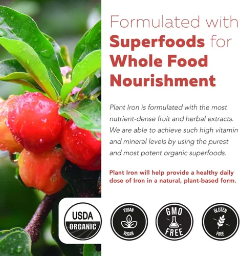 Miniatura 8 de Suplemento de hierro orgánico Minerales de alimentos integrales y cofactores, 25 mg elementales Absorción mejorada más vitaminas para la salud