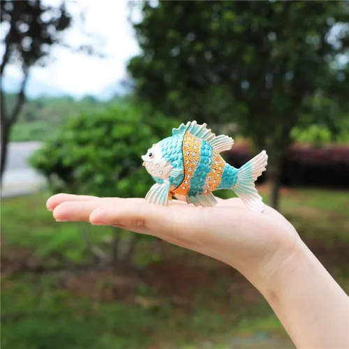 Miniatura 4 de Waltz&F - Caja de baratijas con diseño de peces tropicales con bisagras pintadas a mano