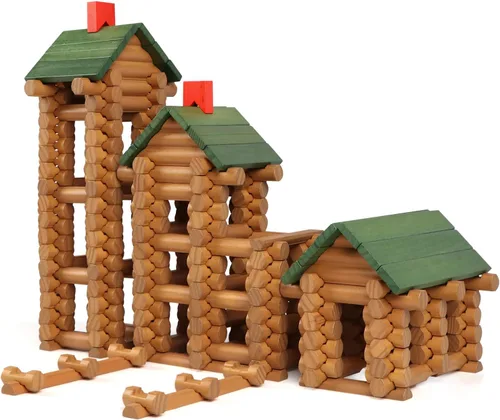 Miniatura 10 de Wondertoys Juego de troncos de madera real de 269 piezas a partir de 3 años, juego de regalo clásico de troncos de construcción para niños y niñas