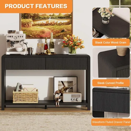Miniatura 4 de FATORRI Mesa consola para entrada, moderna mesa de sofá con 2 cajones para sala de estar, mesas de pasillo de madera y mesas de sofá detrás del sofá