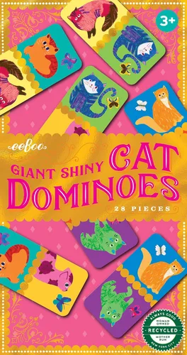Miniatura 6 de eeBoo Juego de dominó de gato gigante para niños, 28 azulejos de aluminio brillantes, juego a juego para la noche de juegos familiares, juguete