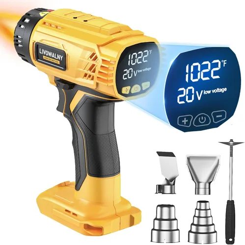 Miniatura 13 de LIVOWALNY Pistola de calor compatible con batería Milwaukee de 18 V (solo herramienta) Pistola de calor inalámbrica de 350 W de 122 ℉ ~ 1022 ℉