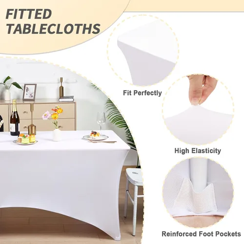 Miniatura 2 de Fixwal Paquete de 10 Cubiertas de Mesa de Spandex de 6 Pies para Mesas de 6 Pies, Mantel Rectangular Elástico Ajustado, Cubierta de Mesa de Patio