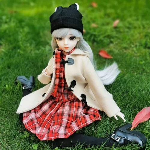 Miniatura 6 de Muñeca BJD de 1/3, 22 articulaciones movibles, juego completo con abrigo beige y traje a cuadros 24 pulgadas SD muñeca, seguro para niños de 6 años