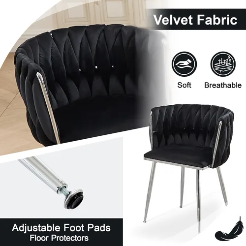 Miniatura 6 de Juego de 2 sillas de comedor de terciopelo, sillas laterales tapizadas tejidas con patas de metal plateado, Sillas de Comedor 2, sillas decorativas