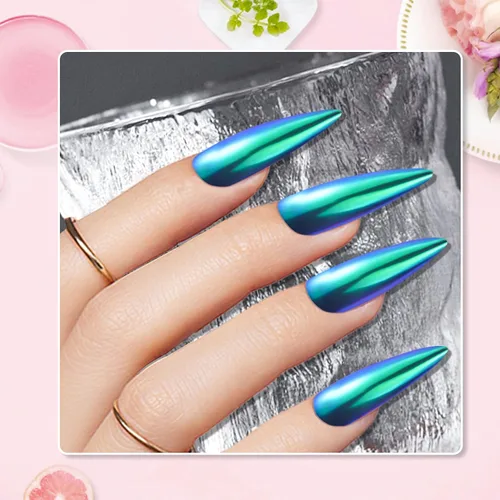 Miniatura 5 de Polvo de uñas cromado de tamaño de prueba para arte de uñas, 0.01 oz, 1 tarro de pigmento holográfico de sirena para polvo de inmersión, uñas