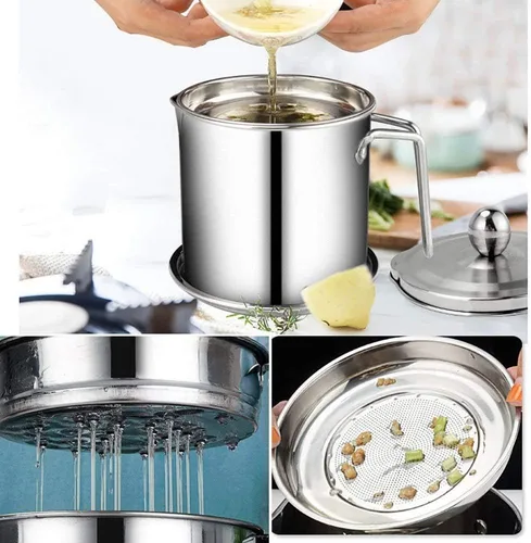 Miniatura 3 de LI-GELISI Contenedor de grasa para almacenamiento de aceite, colador de grasa, recipiente de grasa con colador de malla, lata de grasa jumbo
