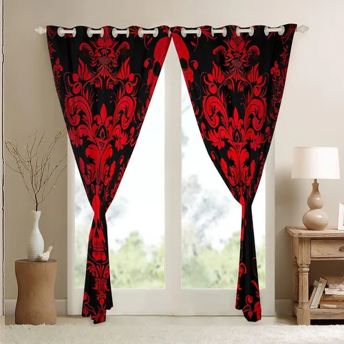Miniatura 5 de Cortinas y cortinas de damasco rojo para adultos, cortinas opacas barrocas victorianas antiguas, 2 paneles de 42 pulgadas de ancho x 63 pulgadas