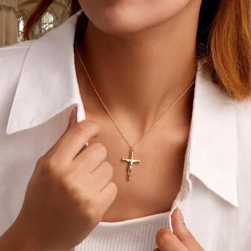 Miniatura 88 de Collar de cruz para mujeres y niñas, delicado chapado en oro de 14 quilates, gargantilla con dije de cruz que no se deslustra, impermeable, moderno