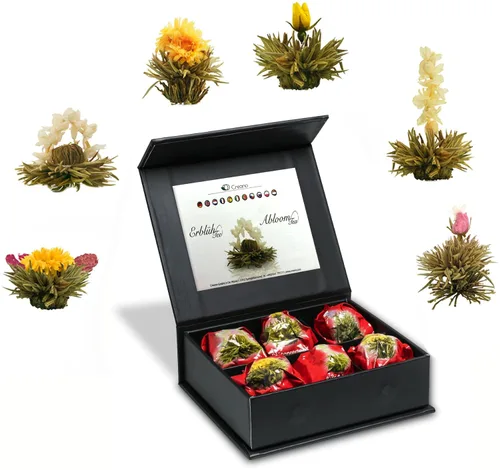 Miniatura 10 de Creano Juego de 6 flores de té verde en elegante caja magnética con relieve plateado