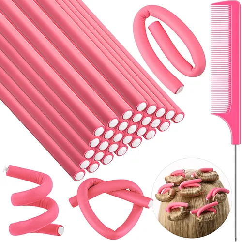 Syhood 30 varillas rizadoras flexibles de 9.45 pulgadas, rodillos de espuma suave sin calor, 1 peine de cola de rata, peine de cola de rata para