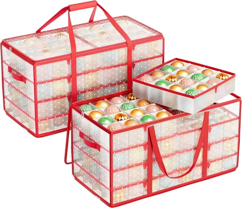 Miniatura 5 de SONGMICS Cajas grandes de almacenamiento para adornos navideños, bolas de 3 pulgadas, 8 bandejas, 128 ranuras, contenedor de almacenamiento navideño