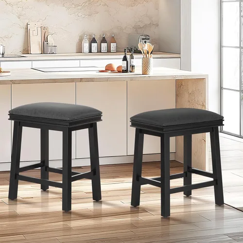 Miniatura 19 de Taburetes de altura para mostrador Sophia & William, taburetes de 24" con patas de madera maciza, taburetes de altura de mostrador tapizados en tela