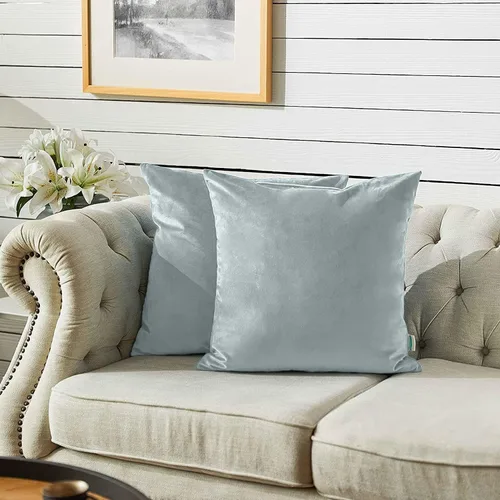 Miniatura 8 de FY FIBER HOUSE Paquete de 2 fundas de almohada de terciopelo decorativas, fundas de cojín suaves y sólidas, 16 x 16 pulgadas, color negro