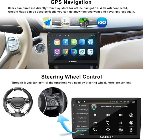 Miniatura 4 de CUSP Radio estéreo de coche doble DIN de 10.1 pulgadas, Android 4GB+64GB pantalla táctil principal con CarPlay inalámbrico y Android Auto