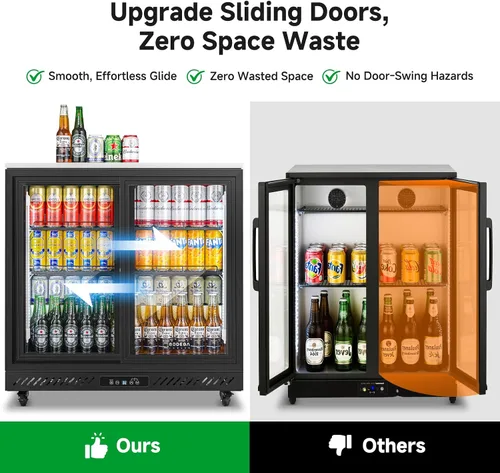 Miniatura 3 de BODEGA BODEGACOOLER Enfriador de barra trasera, refrigerador comercial de bebidas de 7.7 pies cúbicos con 2 puertas corredizas de vidrio
