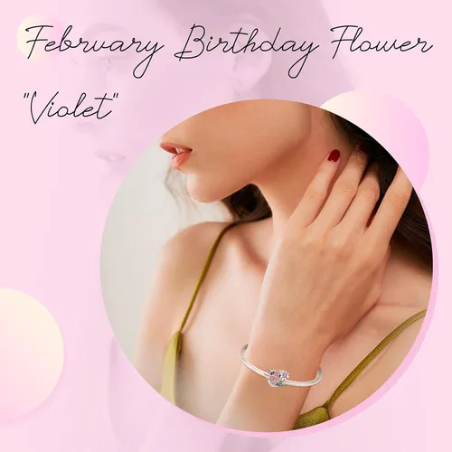 Miniatura 5 de NINGAN Dije de piedra natal de flor de nacimiento para dijes, pulseras de cumpleaños, joyería de cumpleaños, mariposa morada, amor, corazón
