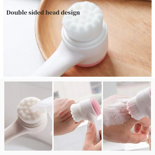Miniatura 5 de Cepillos faciales de doble cara, cepillo de lavado facial vertical de silicona 3D, cepillo de limpieza facial 2 en 1, cepillo manual de doble acción