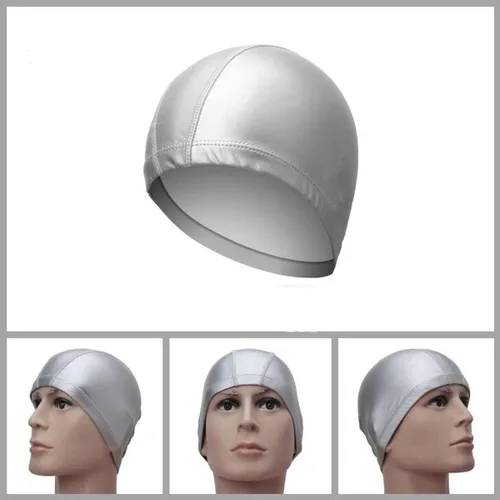 Miniatura 6 de 8 gorras de natación de tela impermeable de poliuretano, gorras de ducha para hombres y mujeres adultos, color aleatorio.