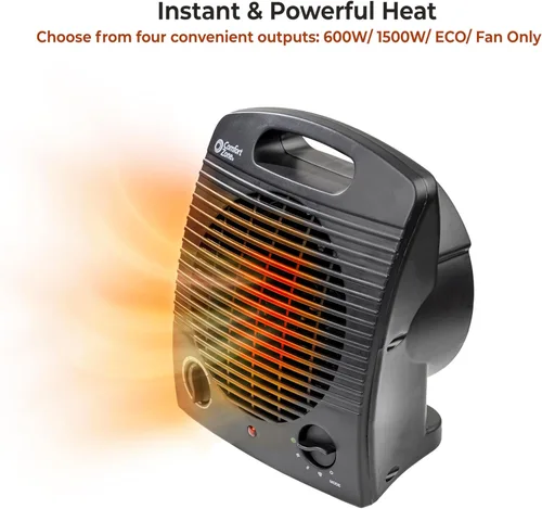 Miniatura 5 de Comfort Zone Calentador de espacio interior, portátil, forzado por ventilador, eléctrico, termostato ajustable, sensor de sobrecalentamiento, Negro