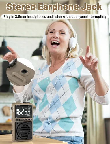 Miniatura 6 de Radio digital AM FM de banda meteorológica de 851 mAh, radio de bolsillo portátil recargable con la mejor recepción, linterna, pantalla LCD, clip