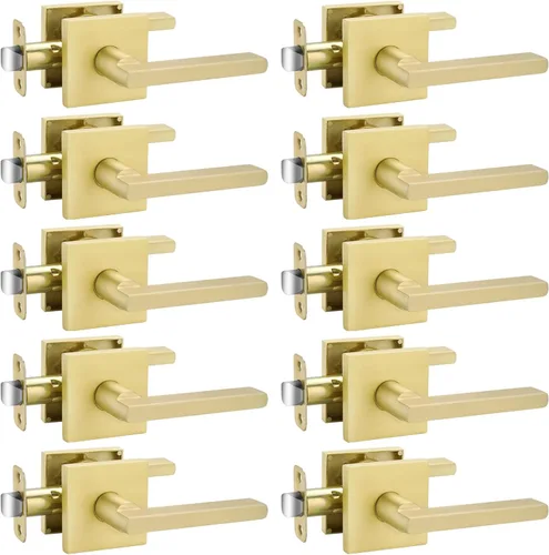 Miniatura 18 de Goldenwarm Manija de puerta simulada de oro cepillado – Palanca interior decorativa sin giro para despensa, puertas francesas y armarios (2 piezas)