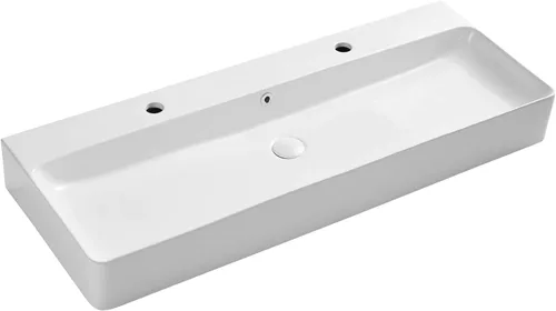 Miniatura 9 de Eridanus Lavabo de Baño Rectangular 43" x 16", Lavabo Vasija de Cerámica Vítrea de Dos Orificios, Montaje en Encimera y Pared, Lavabo Flotante