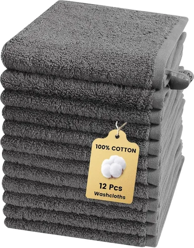 Miniatura 10 de SEMAXE Juego de 12 toallas de 100% algodón, 13 × 13 pulgadas, toallas suaves amarillas para la cara – súper absorbentes y de secado rápido, paño