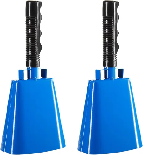 Blue Panda Cencerros para eventos deportivos, cencerro azul de 9.5 pulgadas con asa, paquete de 2 – Hacedores de ruido deportivo para fútbol y fútbol