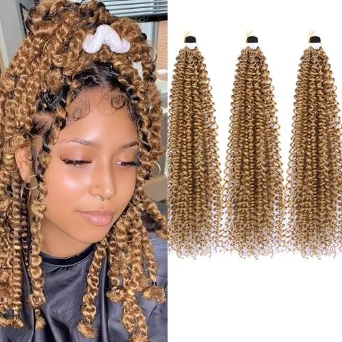 Miniatura 24 de Pelo de ganchillo Ocean Wave de 30 pulgadas, 3 paquetes de cabello trenzado de onda profunda, cabello rizado profundo con ganchillo para mujeres