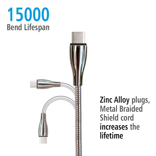 Miniatura 5 de Cable de carga rápida USB-C a USB C de 60 W, paquete de 2 unidades, cable trenzado de metal, conectores tipo C niquelados, cables de carga USBC sin