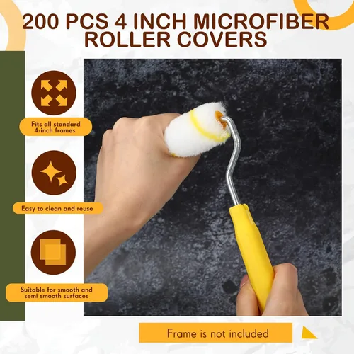 Miniatura 3 de Leumoi Juego de 200 piezas de mini rodillo de pintura de 4 pulgadas, para siesta de 1/2 pulgada, pequeñas cubiertas de rodillo de microfibra