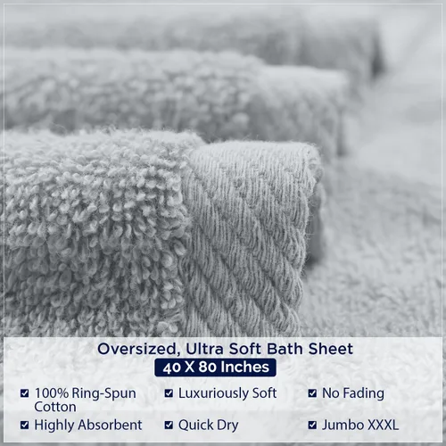 Miniatura 130 de DAN RIVER Paquete de 2 sábanas de baño de 35x70 pulgadas, sábanas de baño jumbo acanaladas para adultos, toallas grandes gruesas y absorbentes