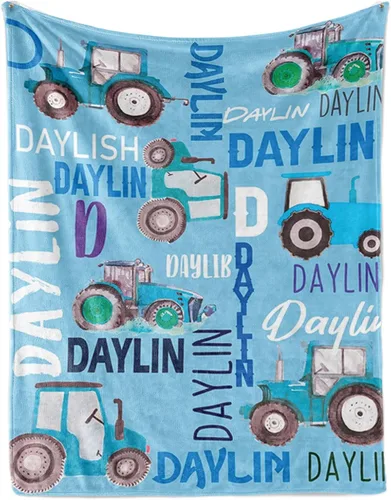 Miniatura 13 de Manta personalizada de tractores, nombre personalizado con diseño de camiones de tractor agrícola, manta de cama de franela de felpa suave