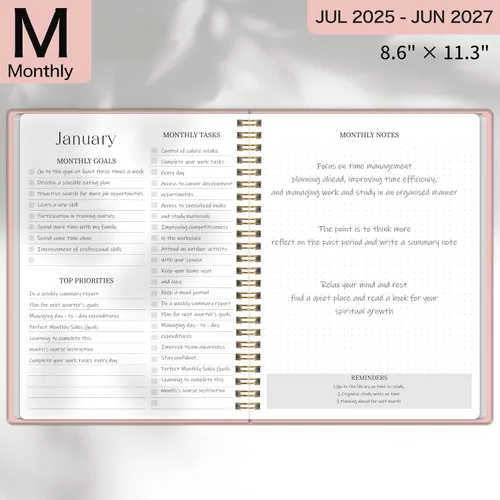 Miniatura 4 de Agenda mensual 2025-2027, agenda de 24 meses, calendario 2025-2027, julio 2025 a junio 2027, cubierta de cartón duro A4-8.6 x 11.3 pulgadas