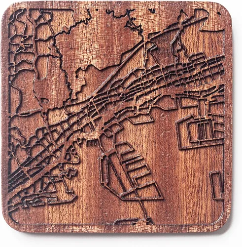 Miniatura 153 de Posavasos Amsterdam Map by O3 Design Studio, 1 pieza, posavasos de madera Sapele con mapa de la ciudad, hecho a mano, varias ciudades opcionales