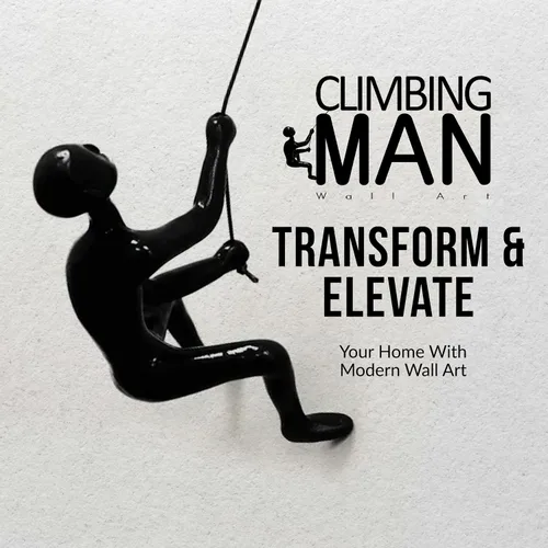 Miniatura 3 de Climbing Man Wall Art Para decoración del hogar con cuerda de cuero de 30 pulgadas Estatuas y esculturas de poliresina con accesorios para colgar
