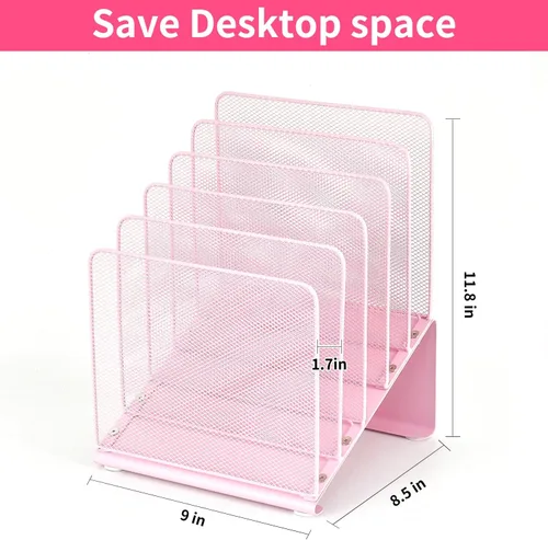 Miniatura 5 de LEKETREE Organizador de archivos para escritorio, organizador de escritorio con estante vertical de archivos de 5 secciones, organizador de Rosa