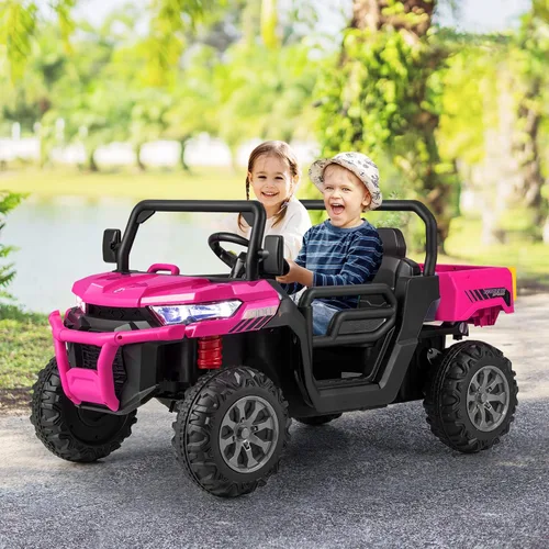 Miniatura 2 de OLAKIDS Carro Montable de 2 Asientos, Vehículo Eléctrico UTV Todoterreno de 12V con Control Remoto, Cama Volquete, Pala Extra, Música, USB, AUX, Rosa