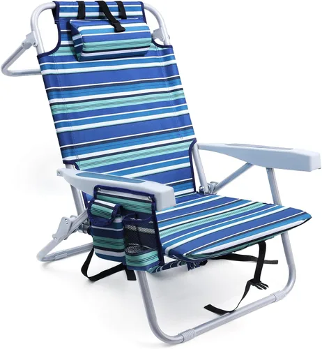 Miniatura 9 de Yestomo Sillas de playa para adultos, resistentes, compactas, portátiles, plegables, con correas de mochila y bolsa grande para enfriar, soporta