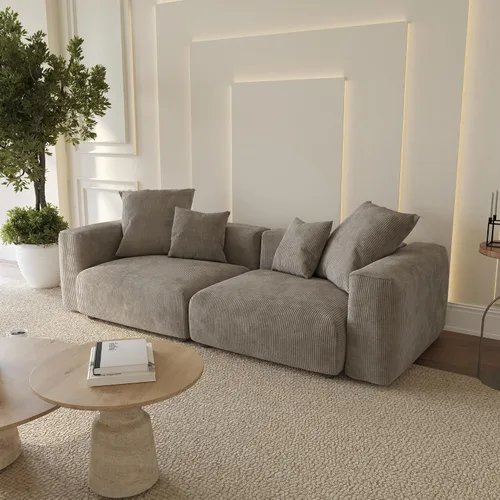 Miniatura 29 de WJShome Cloud Couch Sofá Seccional Modular, Sofá en Forma de L de 102 pulgadas con Otomana, Sofá de Pana Beige de 3 Asientos, Sofá Seccional