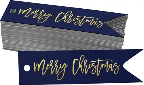 Miniatura 42 de Etiquetas de papel colgantes con texto en inglés "Merry Christmas", 50 unidades Blanco