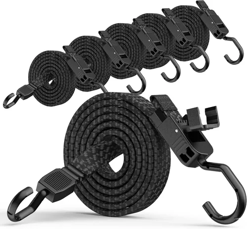 Miniatura 10 de Cuerdas elásticas resistentes para exteriores, cuerdas elásticas largas y ajustables con ganchos planos, correas elásticas de goma de alta