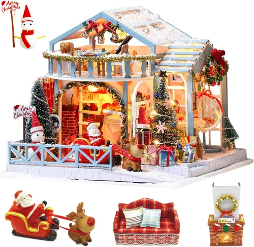 Spilay Kits de casa de muñecas en miniatura, casa modelo pequeña para que los adultos construyan, kits de modelo de casa pequeña con cubierta