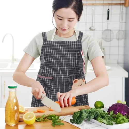 Miniatura 9 de Delantal ajustable de lona oscura de algodón y poliéster con bolsillo espacioso para hombres y mujeres, camareros, chefs, estilistas, salón