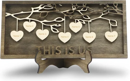 Miniatura 40 de Regalos para mamá, letrero de árbol familiar personalizado con nombres personalizados, placas de madera, decoración grabada con nombres familiares