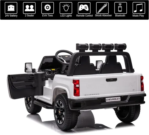 Miniatura 2 de Auto de paseo para niños grandes de 24 V y 4 WD, funciona con batería, con licencia Chevrolet Silverado HD, UTV camión, al aire libre, hierba, Blanco