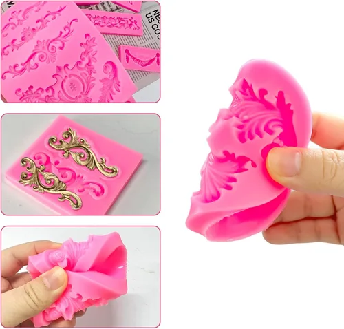 Miniatura 4 de Moldes de Silicona Estilo Barroco, Moldes de Fondant de Encaje con Volutas y Espirales, Molde de Flores en Relieve Vintage Filigrana Molde