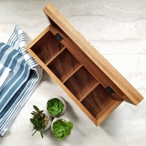 Miniatura 5 de Lipper International Caja de té de madera de acacia con 4 secciones, 12-1/2" x 4-1/8" x 3-7/8